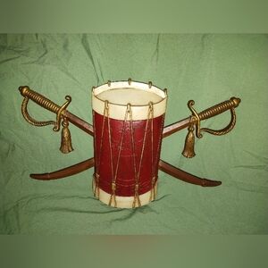 Vintage Aluminum Cast Military Drum Swords Eagle Shield Wall Decor